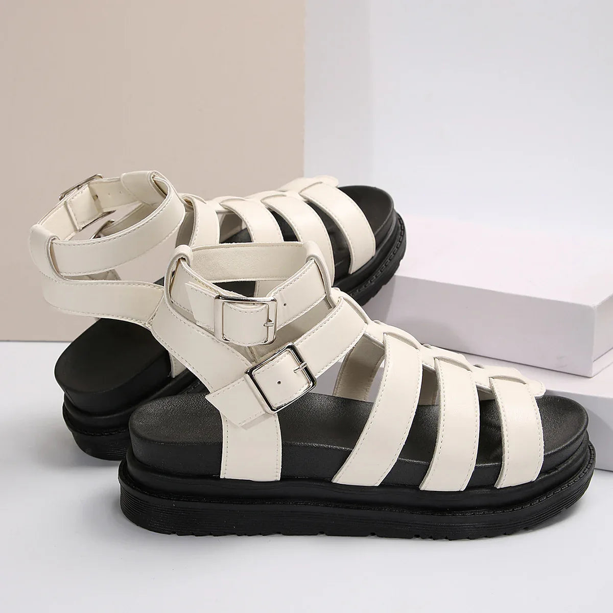 Hollow-out Belt Buckle Platform Pig Cage Sandals Women's Foreign Trade Roman Shoes - DanaFashionstore