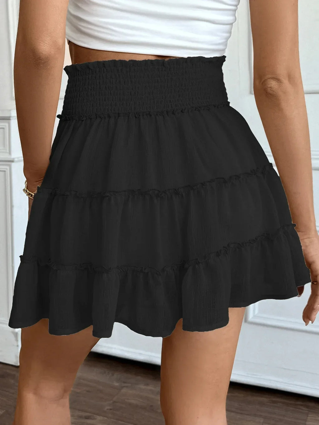 Casual Vacation Style Pleated Pure Color Elastic Waist Skirt For Women - DanaFashionstore