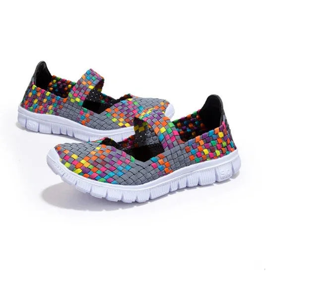 Lightweight flat shoes explosion models wishy elastic band hand-woven shoes women's single shoes large size flat bottom mother shoes factory straight - DanaFashionstore