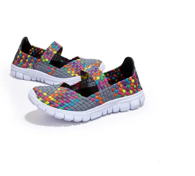 Lightweight flat shoes explosion models wishy elastic band hand-woven shoes women's single shoes large size flat bottom mother shoes factory straight - DanaFashionstore