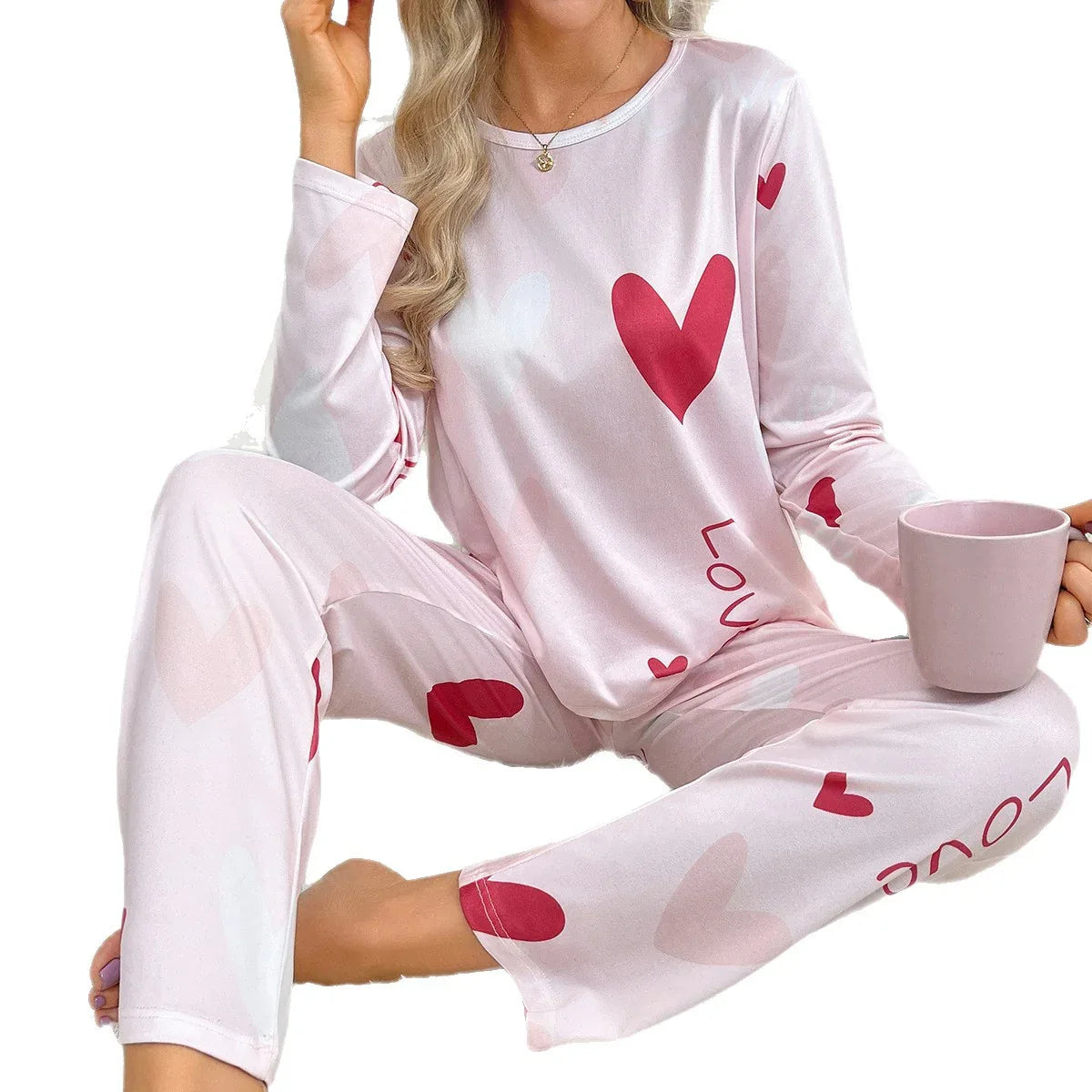 Love Print Long Sleeve Pants Simple Two-piece Set - DanaFashionstore