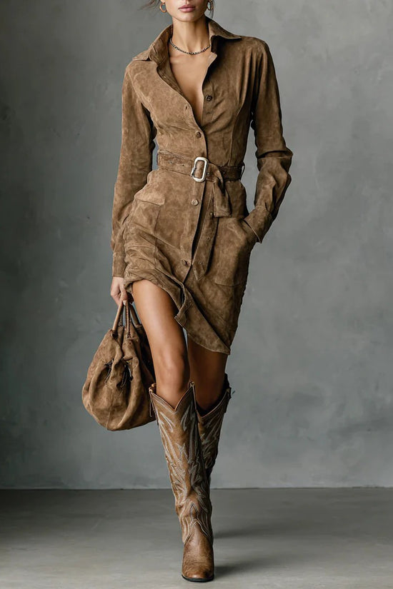 Women's Long-sleeved Blouse Dress With Belt