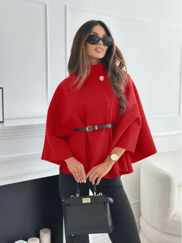 New Stand Collar Batwing Sleeves Cloak Top With Belt Ins Fashion Temperament Jacket Woolen Sweater Outwear For Women Clothing - DanaFashionstore