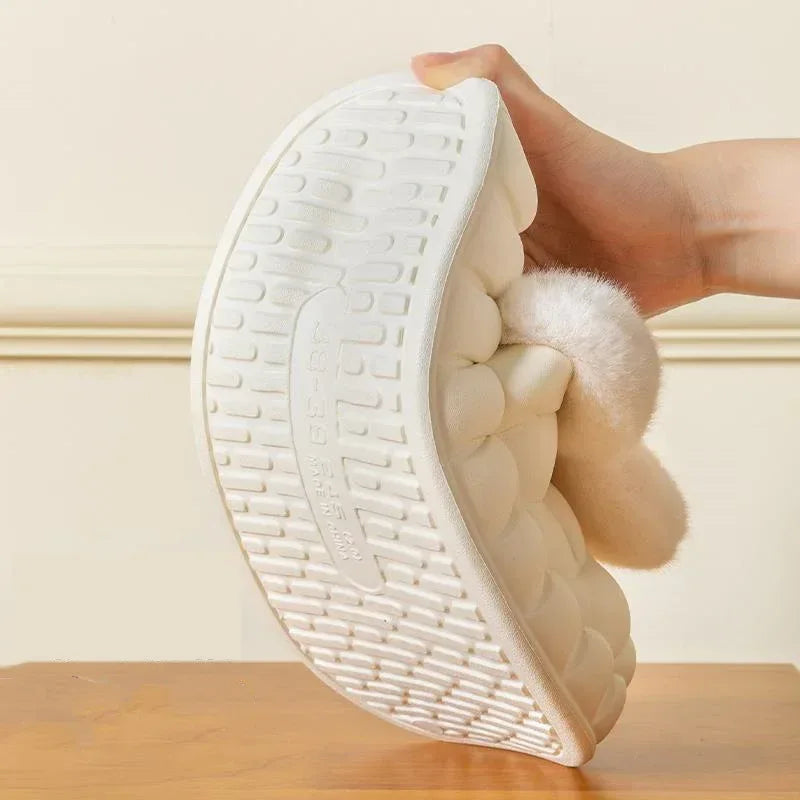 Cute Rabbit Shoes Winter Fuzzy Slippers Women Detachable Washable House Shoes - DanaFashionstore