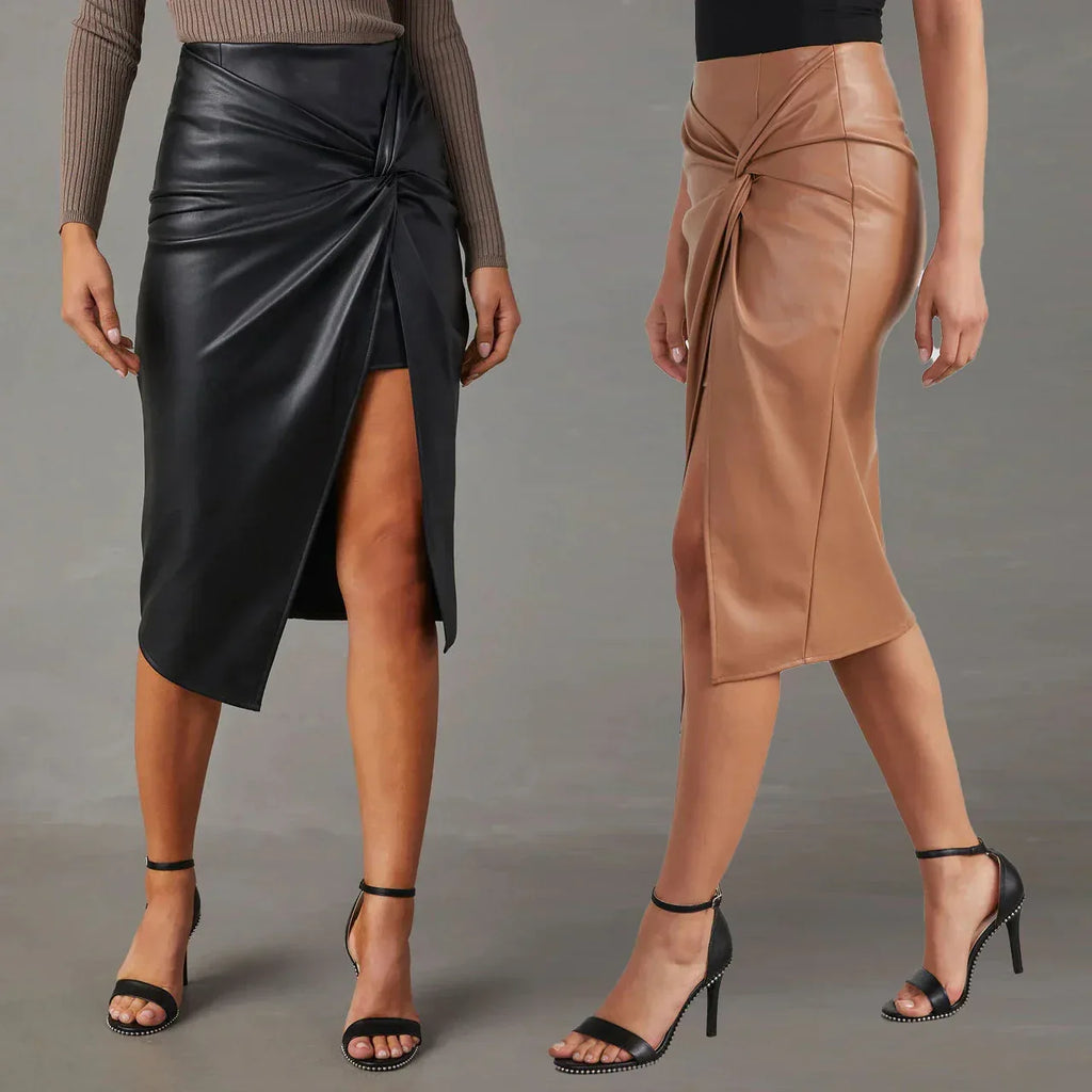 Women's Split Mid-length Hot Girl Leather Hip Skirt - DanaFashionstore