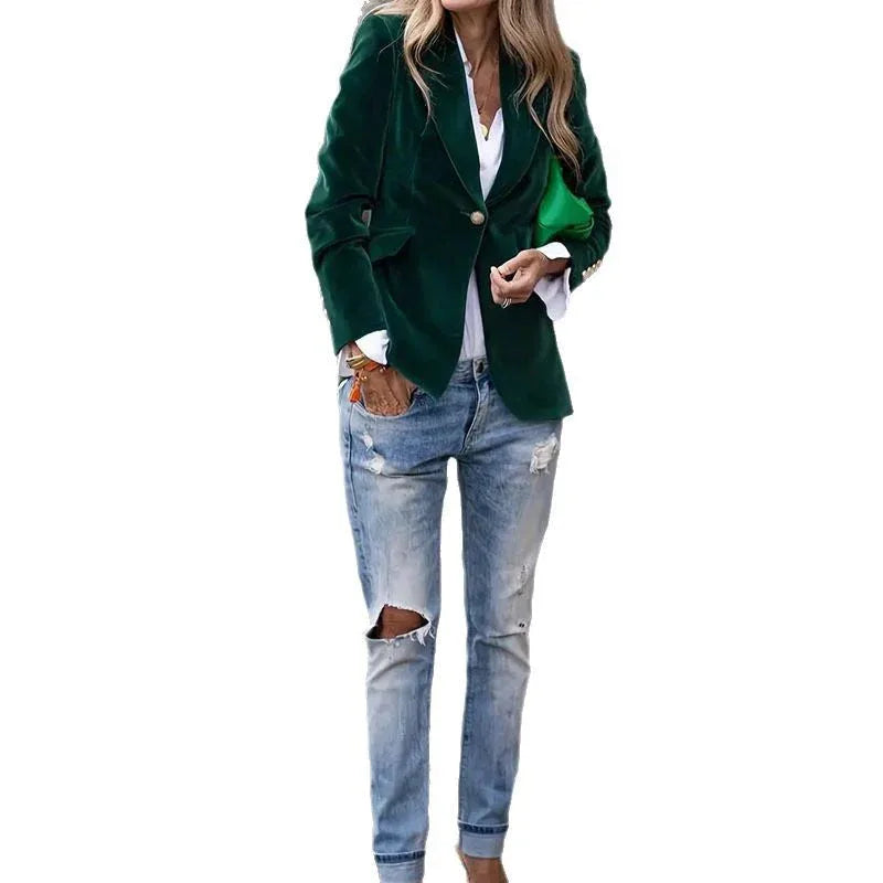 Velvet Lapel Casual Suit Business Fashion Slim Single-breasted Jacket Outwear Clothing For Women - DanaFashionstore