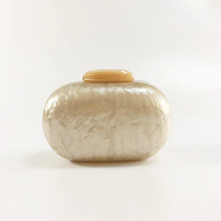 Women's Oval Acrylic Solid Color Pearly Evening Bag - DanaFashionstore