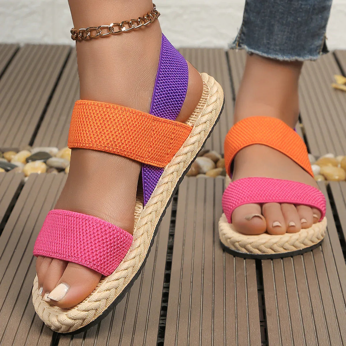 Women's Non-slip Wear-resistant Comfortable Soft Bottom Color Flat Sandals - DanaFashionstore