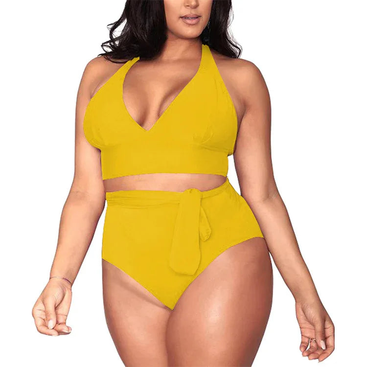 Split large size straps sexy bikini multi-rope belt deep V high waist swimsuit women - DanaFashionstore