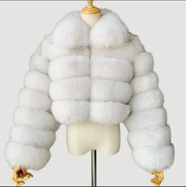 Women's Fur Coat Fox Fur Stitching Short Lapel Long Sleeve Coat - DanaFashionstore