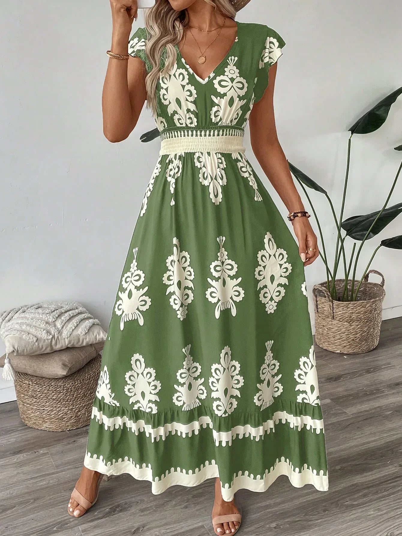 Cap Sleeve Ruffle Hem A-Line Dress 2026 - Casual Spaghetti Strap Dress - DanaFashionstore