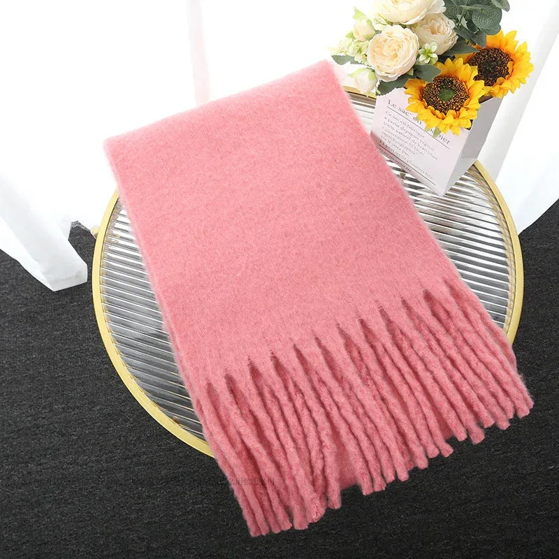 Macaron Solid Color Thick Braid Tassel Shawl - DanaFashionstore