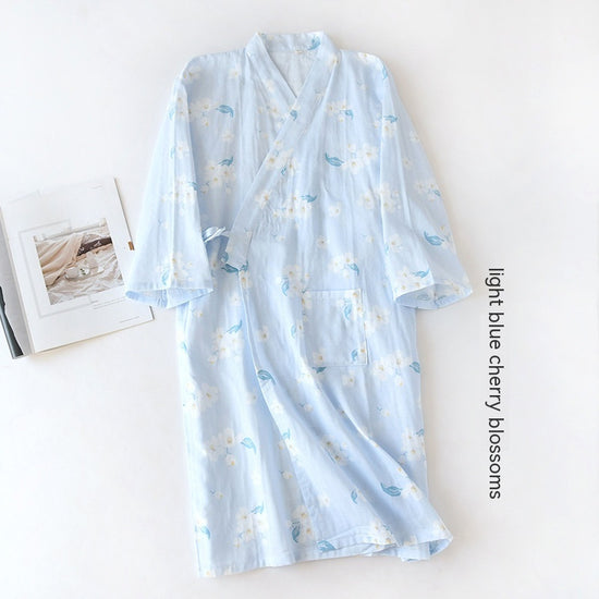 Women Bathrobe Nightdress Long Sleeve Nightgown Cotton Gauze - Dana Fashion