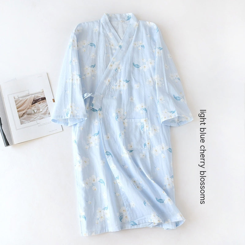 Women Bathrobe Nightdress Long Sleeve Nightgown Cotton Gauze - Dana Fashion