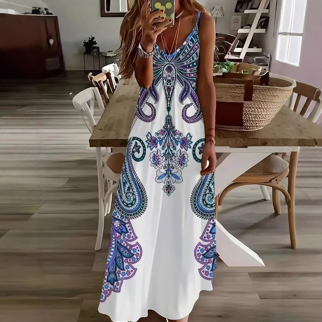 Dress V-neck Sleeveless Jumpsuit Print