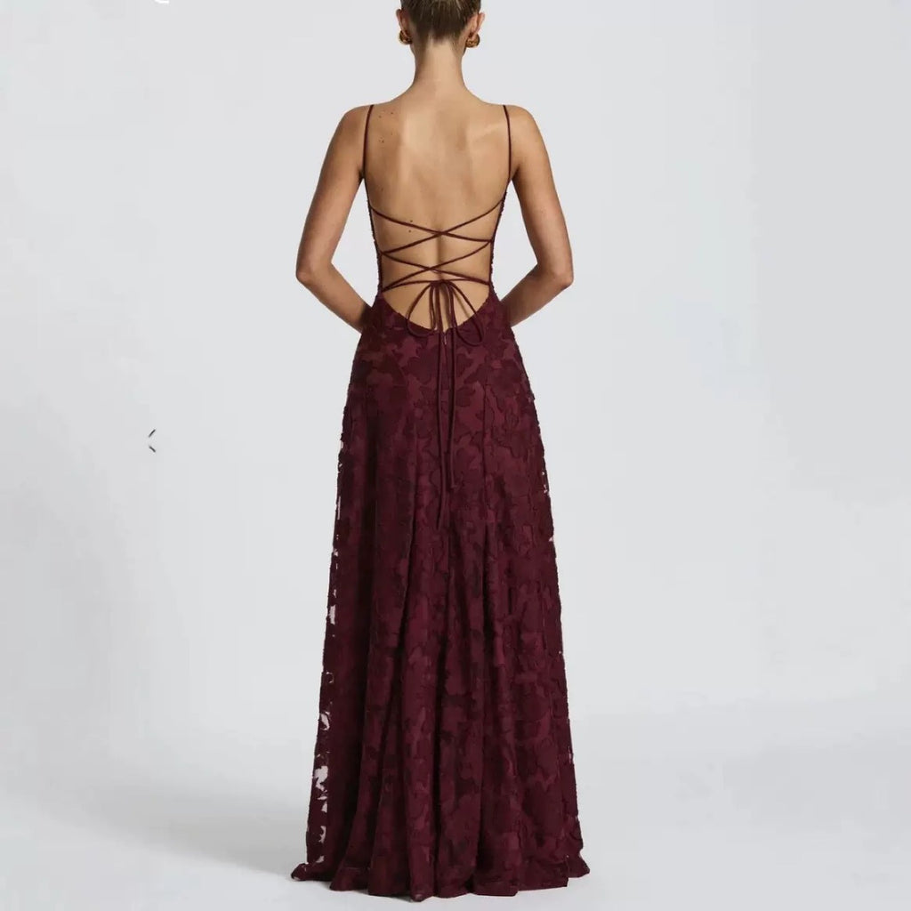 Slim-fit Sling Backless Lace Up Design Dress