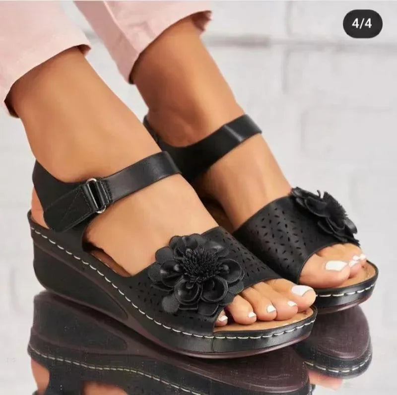 Women's Summer Plus Size Hollow-out Flower Platform Wedge Sandals - DanaFashionstore