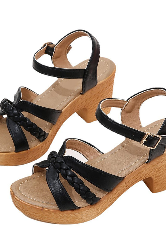 Foreign Trade Round Head Chunky Heel Ankle-strap Buckle Sandals