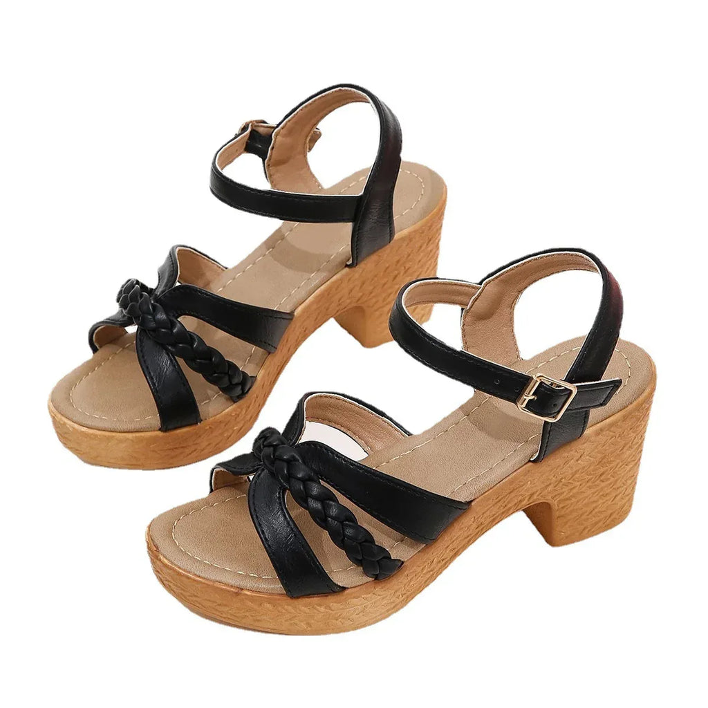 Foreign Trade Round Head Chunky Heel Ankle-strap Buckle Sandals - DanaFashionstore