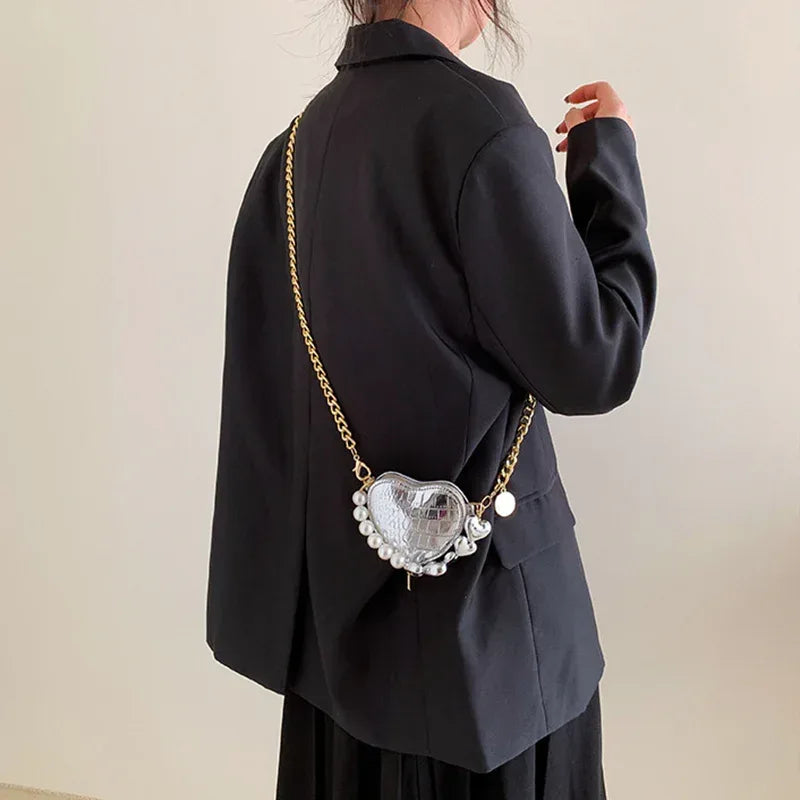 Mini Love-shape Pearls Handbag Fashion Cute Chain Lipstick Bag Women's Bright Candy Color Shoulder Messenger Bag - DanaFashionstore