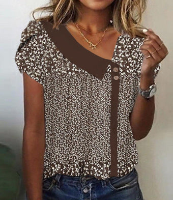 Casual Diagonal Collar Short-sleeved T-shirt