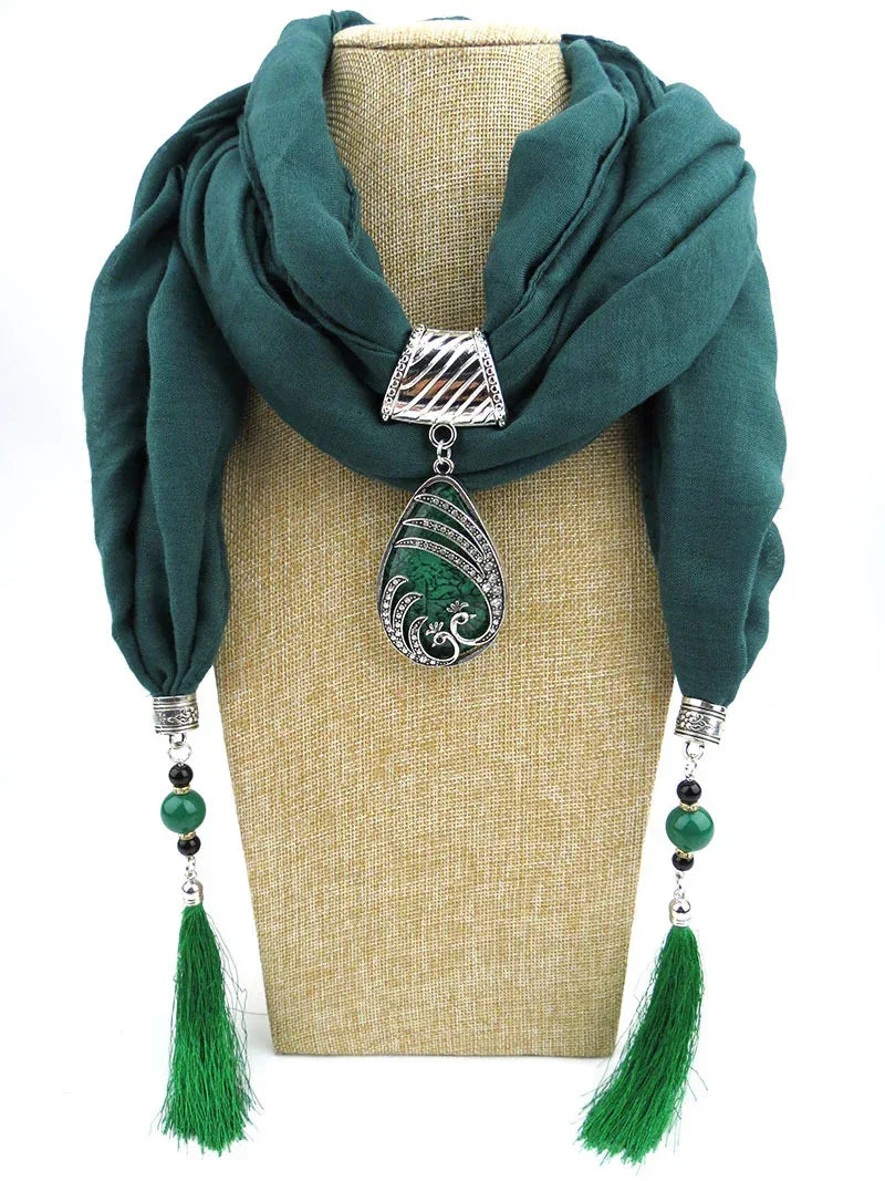 Ethnic Style Peacock Pendant Gem Tassel Scarf Shawl Autumn And Winter Women's Scarf - DanaFashionstore