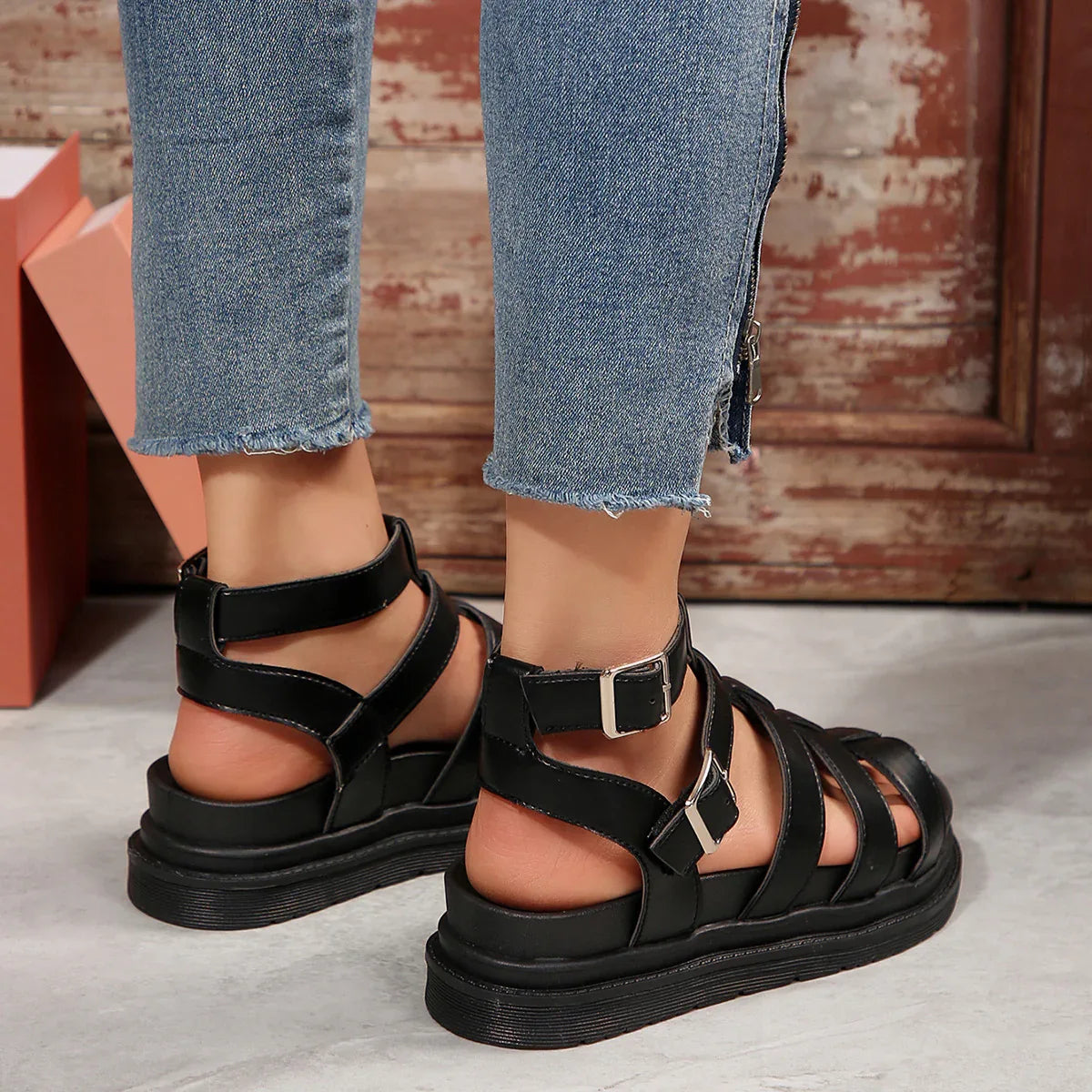 Hollow-out Belt Buckle Platform Pig Cage Sandals Women's Foreign Trade Roman Shoes - DanaFashionstore