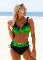 New Split Large High Waist Rainbow Striped Bikini Swimsuit - DanaFashionstore