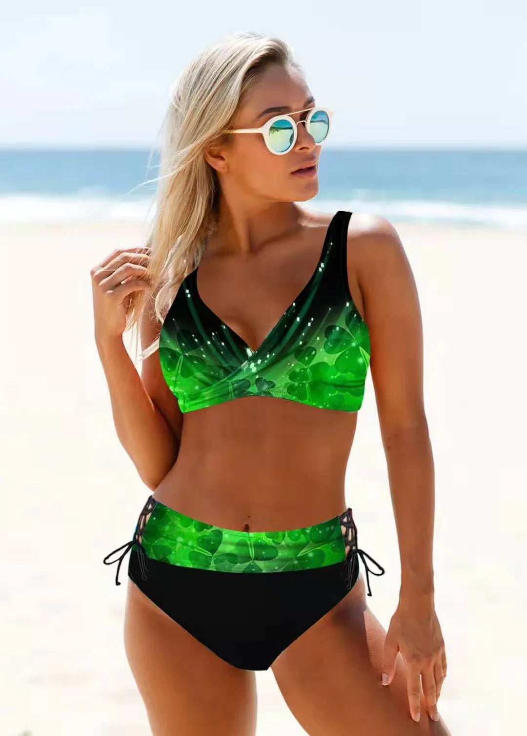New Split Large High Waist Rainbow Striped Bikini Swimsuit - DanaFashionstore