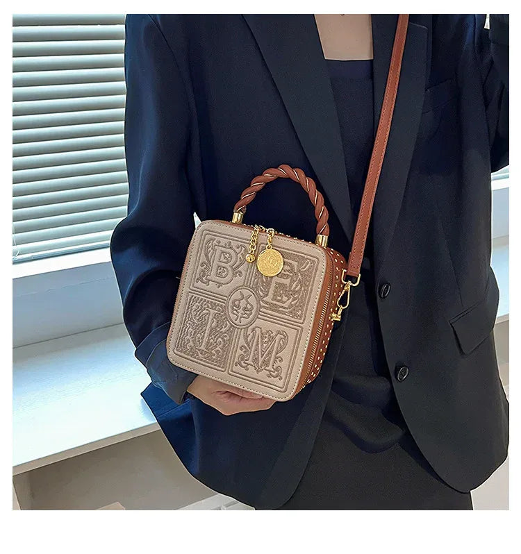 Versatile One Shoulder Crossbody Embroidered Small Square Bag - DanaFashionstore