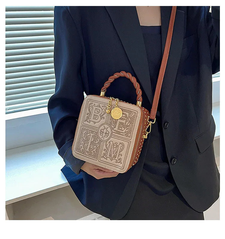 Versatile One Shoulder Crossbody Embroidered Small Square Bag - DanaFashionstore