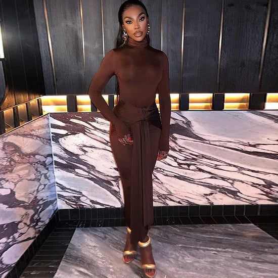 Women's Solid Color Round-neck Long-sleeved Dress - DanaFashionstore