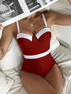 Push Up Contrast Color Fashion Bikini One-piece Swimsuit - DanaFashionstore