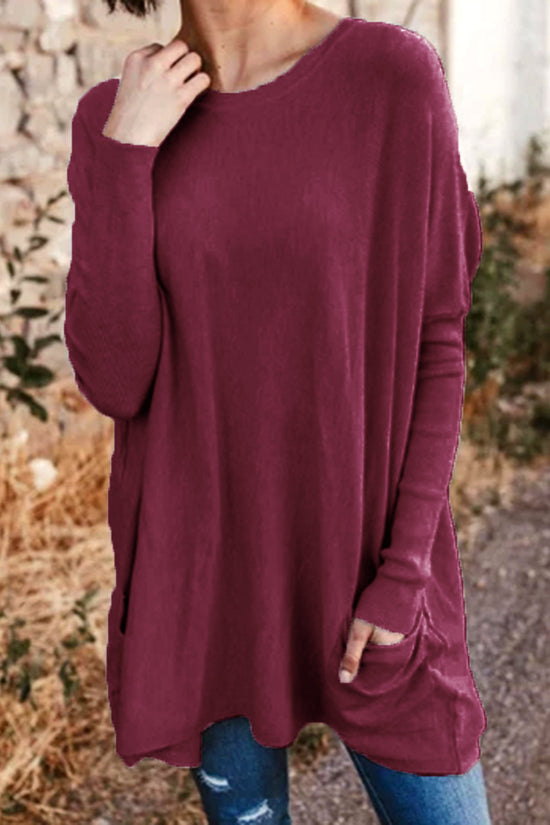 Women's Casual Pocket Loose Long Sleeve Top