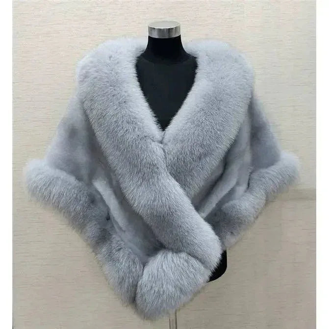 Imitated Mink Fox Fur Cape Coat Plus-sized Dress Shawl - DanaFashionstore