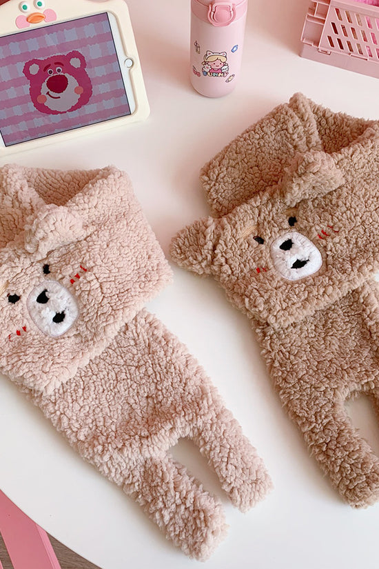 Winter Women Novelty Warm Cute Bear Plush Scarf Lamb Wool