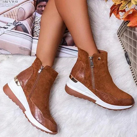 Low barrel warm round head wedge-heeled Martin boots - DanaFashionstore