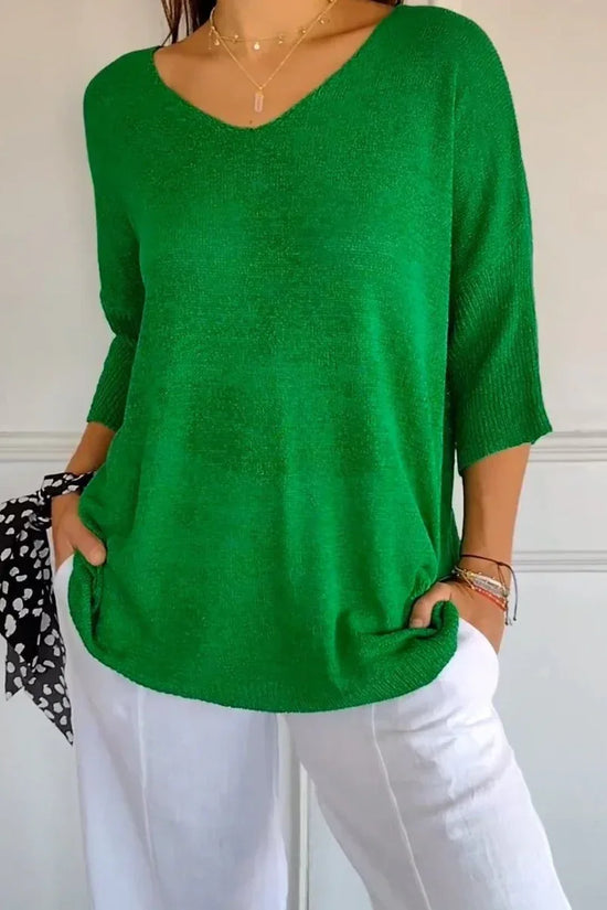 Solid Long Sleeve Sweater Slimming V-neckline Knitwear Women's Bottoming Shirt - DanaFashionstore