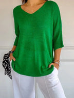 Solid Long Sleeve Sweater Slimming V-neckline Knitwear Women's Bottoming Shirt - DanaFashionstore