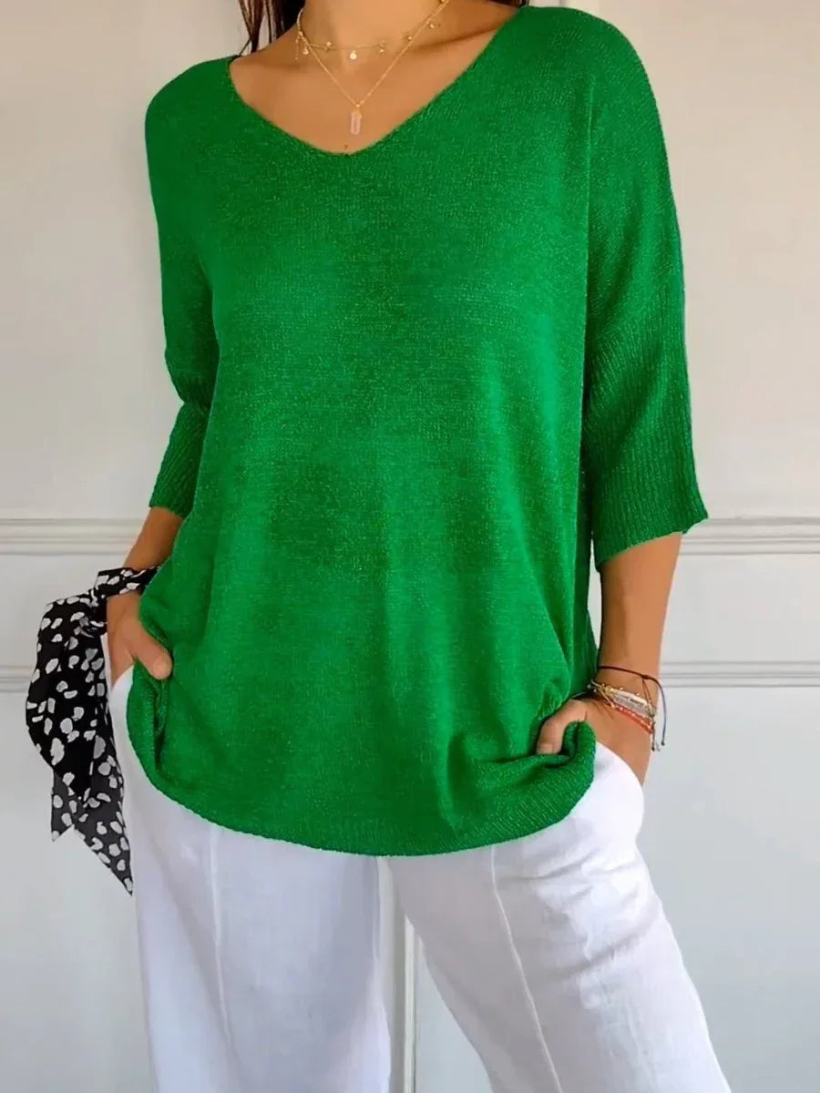 Solid Long Sleeve Sweater Slimming V-neckline Knitwear Women's Bottoming Shirt - DanaFashionstore