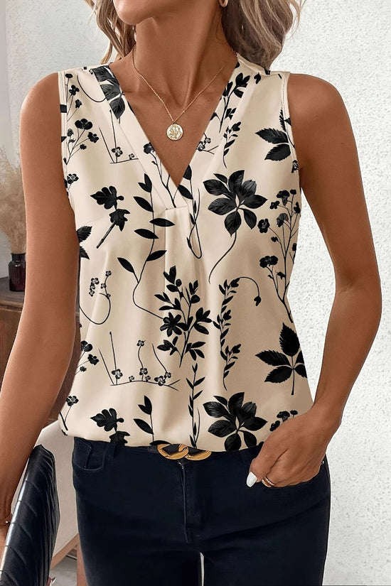 Women's Casual Floral Print Sleeveless V-neck Vest Tops