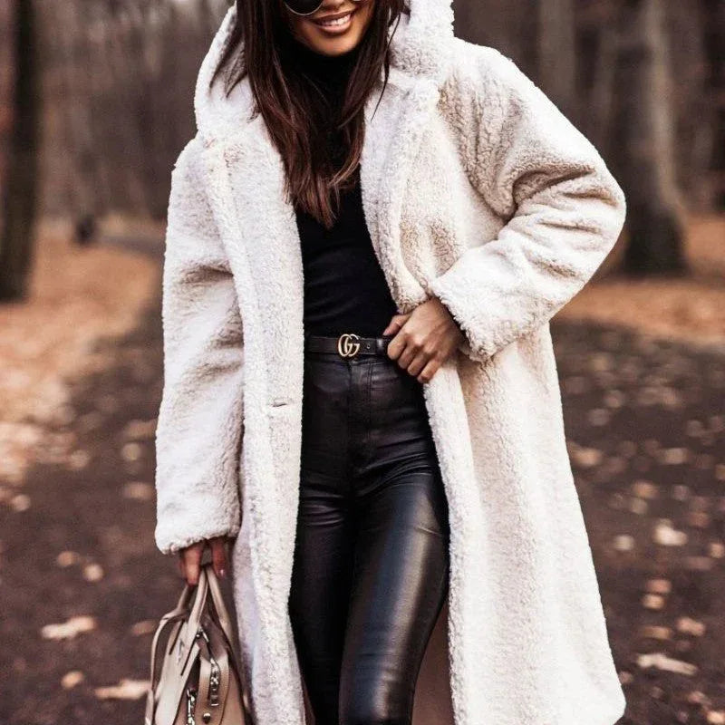 Autumn Winter Fashion Elegant Long Coat Woman Plush Warm Faux Fleece Coat Women Teddy Jacket Female Teddy Coat Outwear Ladies - DanaFashionstore