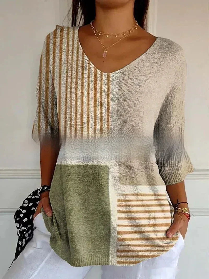 New Fashion Casual V-neck 3D Printed Geometric Pattern Half Sleeve T-shirt Top For Women - DanaFashionstore