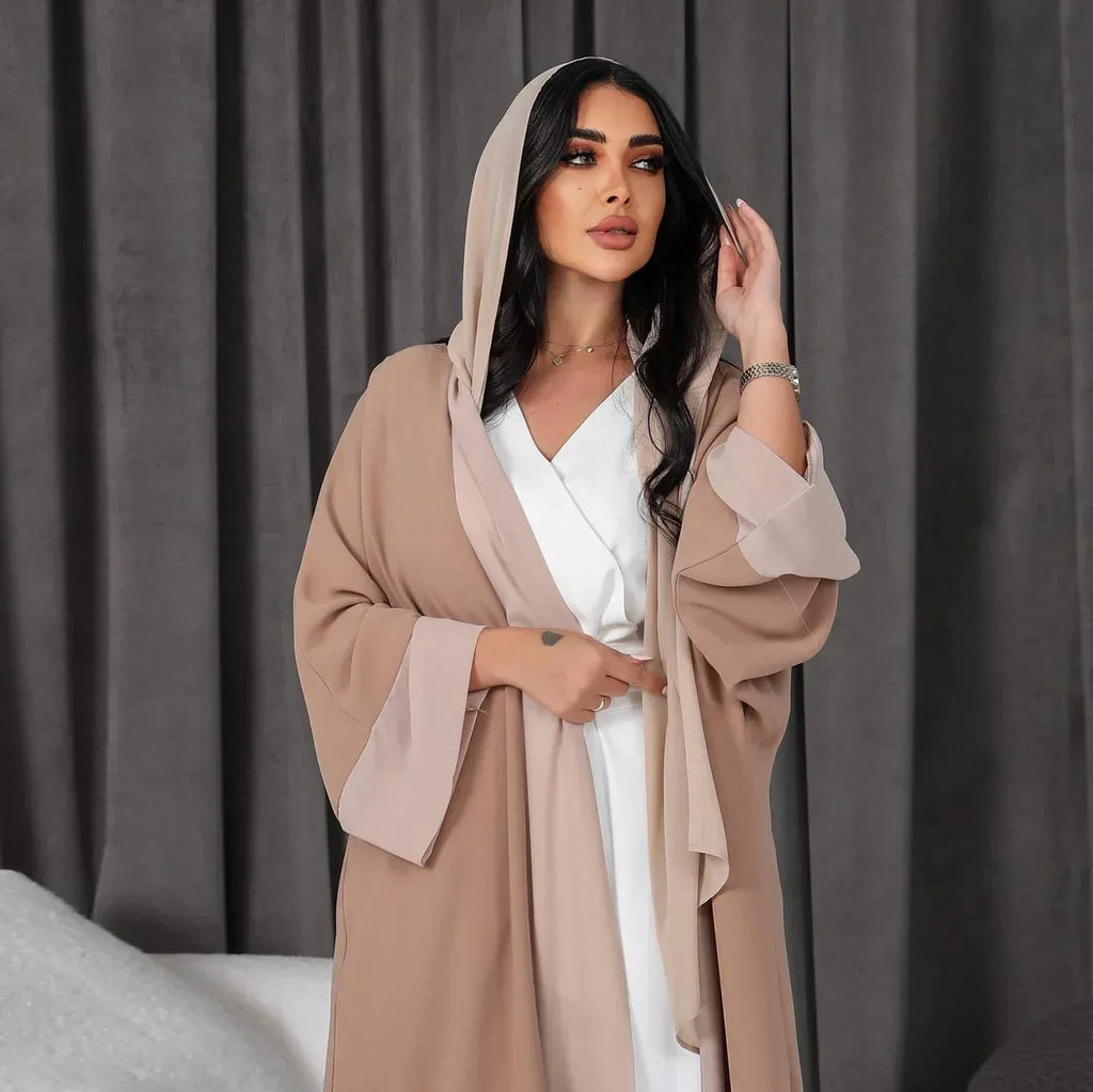 Muslim Cardigan Coat Chiffon Patchwork - Elegant Lightweight Modest Outerwear - DanaFashionstore