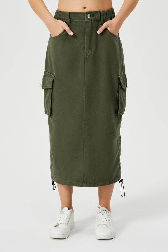 Women's Cargo Long Skirt Casual Streetwear Loose High Waist Front Split Maxi Skirt With Pocket Women's Cargo Long Skirts High Waisted Pencil Skirt Midi Length Jean Skirt With Cargo Pockets