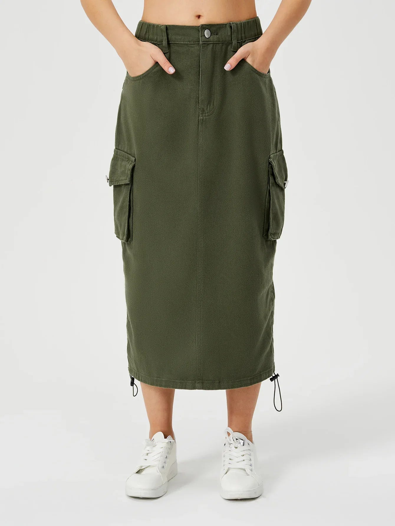 Women's Cargo Long Skirt Casual Streetwear Loose High Waist Front Split Maxi Skirt With Pocket Women's Cargo Long Skirts High Waisted Pencil Skirt Midi Length Jean Skirt With Cargo Pockets - DanaFashionstore