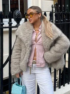 Winter Plush Coat Fashion Warm Thicken Fluffy Lapel Jacket Outwear Casual Long Sleeve Tops Womens Clothing - DanaFashionstore