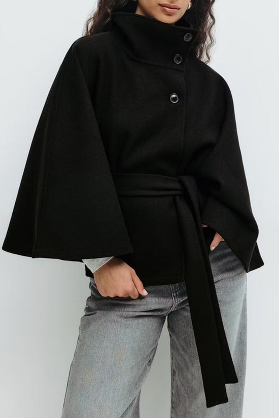 Winter High Neck Batwing Sleeve Coat With Belt Fashion Loose Elegant Button Top Trench Coat For Women Clothing