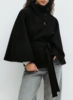 Winter High Neck Batwing Sleeve Coat With Belt Fashion Loose Elegant Button Top Trench Coat For Women Clothing - DanaFashionstore