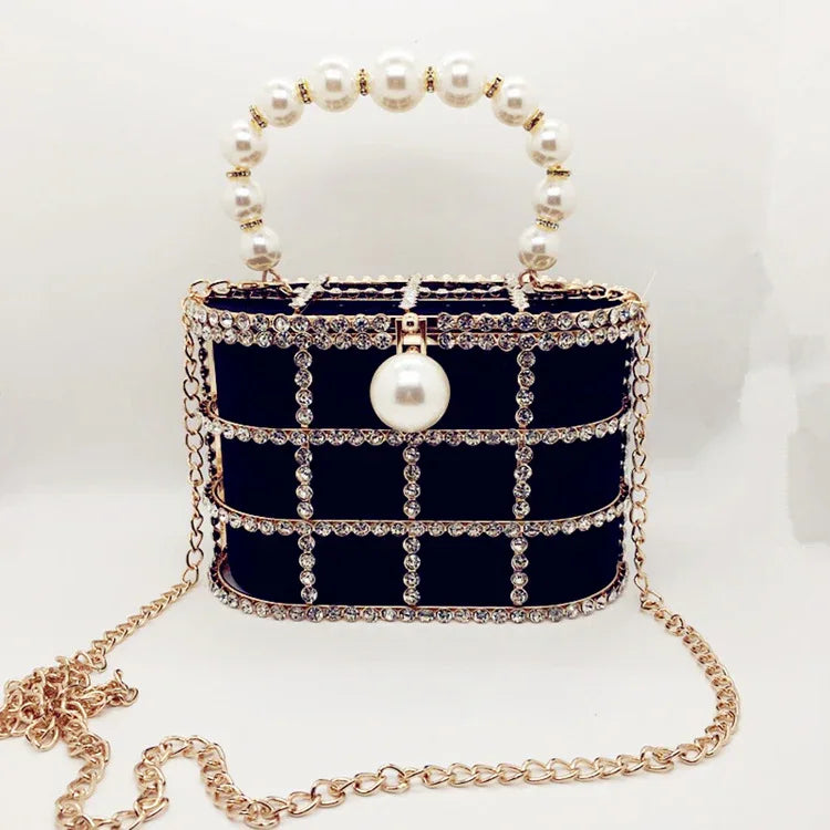 Hollow Pearl Buckle Birdcage Clutch - DanaFashionstore